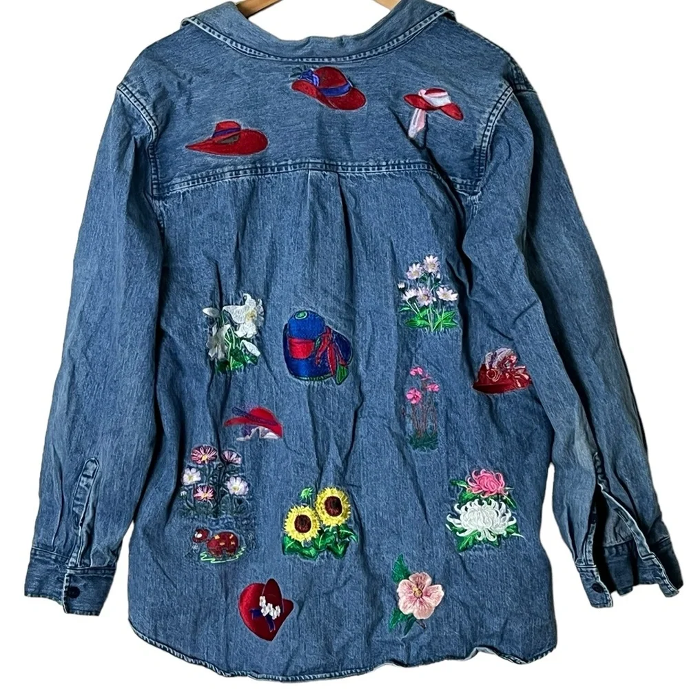 Edward Woman | Vintage embroidered button down denim shirt size extra la…